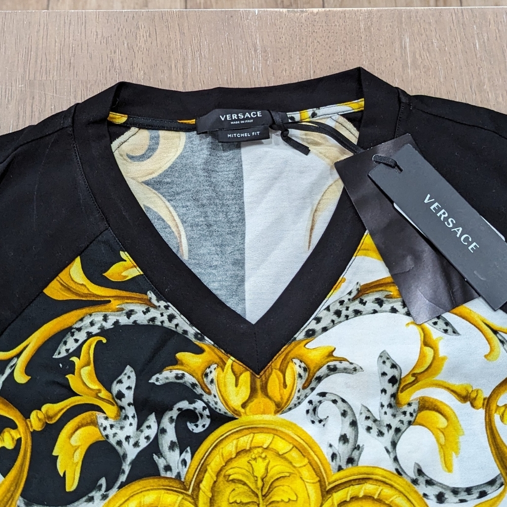 Versace Black and Yellow Baroque Short Sleeve Tee - Picture 2 of 4
